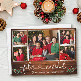 Kalligrafie Heart Holly Wood Feliz Navidad Feestdagenkaart