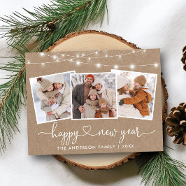 Kalligrafie Heart Lights Kraft Nieuwjaar 3 Foto Briefkaart