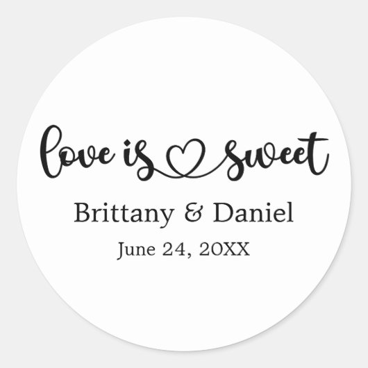 Kalligrafie Heart Love Is Sweet Wedding Favoriet Ronde Sticker (Voorkant)