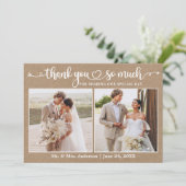 Kalligrafie Heart Script 2 Foto Kraft Wedding Bedankkaart (Staand voorkant)