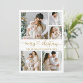 Kalligrafie Heart Script Christmas Gold 5 Foto Feestdagenkaart (Staand voorkant)