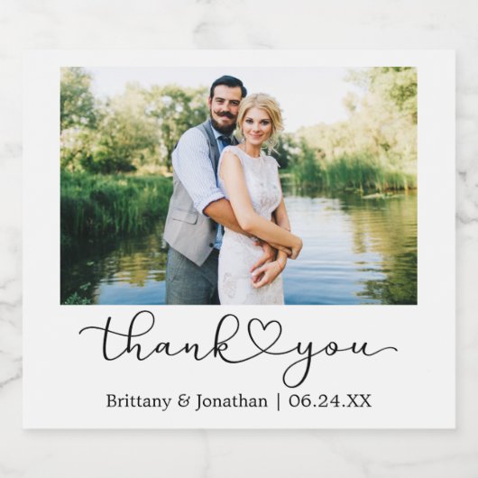 Kalligrafie Heart Script Paar Foto Huwelijk Sparkling Wijnetiket (Enkel label)