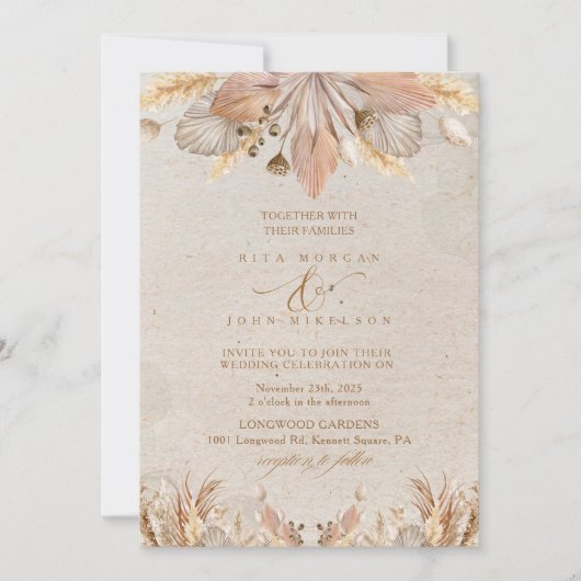 Kalligrafie Herfst Boho Script Huwelijksuitnodigin Kaart (Voorkant)