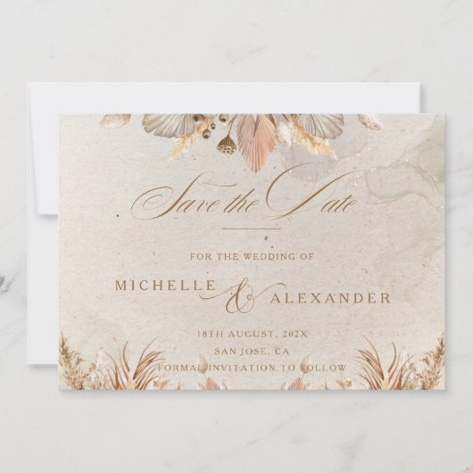 Kalligrafie Herfst Boho Wedding Save the Date Kaar (Voorkant)