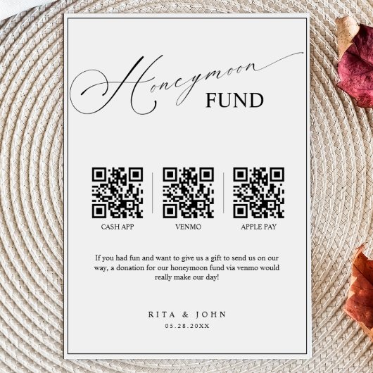 Kalligrafie Honeymoon Fund Cash QR Code Wedding Poster