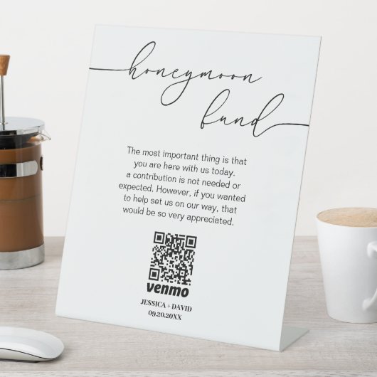 Kalligrafie Honeymoon Fund QR Code Sign Reclamebord Met Voetstuk (Insitu)