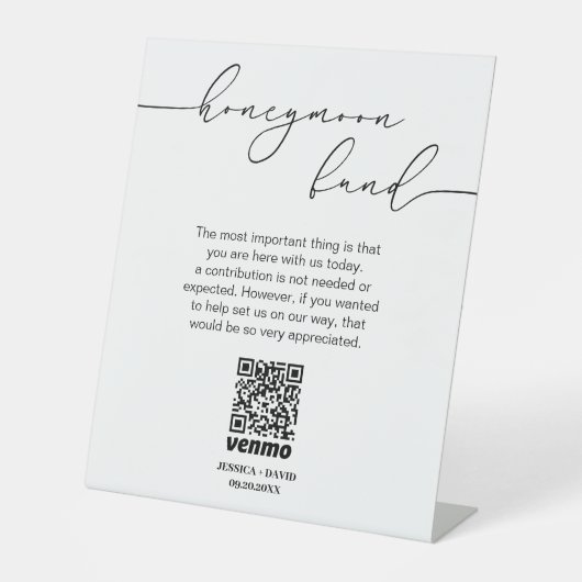 Kalligrafie Honeymoon Fund QR Code Sign Reclamebord Met Voetstuk (Voorkant)