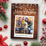 Kalligrafie Hood Lichten Instant Camera Foto Briefkaart<br><div class="desc">Modern Fun Calligraphy Script,  Instant Camera Style Photo Merry kerstBriefkaart - Rustisch landhout met String Lights</div>