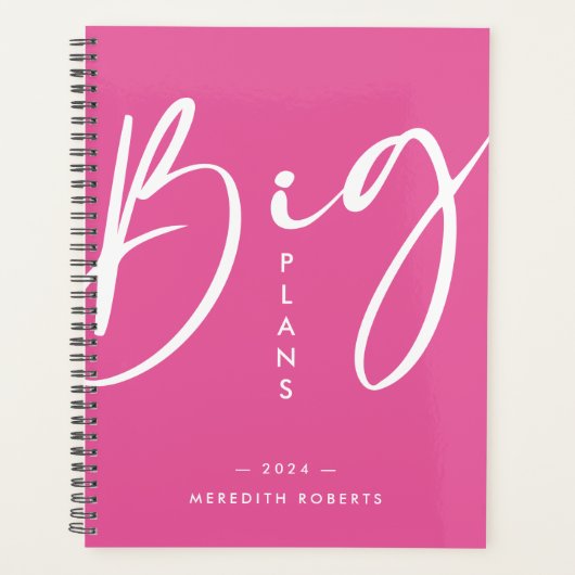 Kalligrafie Hot Pink Big Plans 2024 Planner (Voorkant)