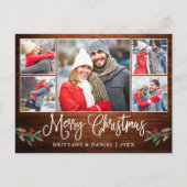 Kalligrafie Hout Holly 5 Foto Paar Kerstmis Briefkaart (Voorkant)