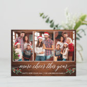 Kalligrafie Hout Meer Cheer Dit Jaar 3 Foto Feestdagenkaart (Staand voorkant)