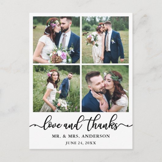 Kalligrafie Huwelijk Collage 4 Foto Bedankt Briefkaart (Voorkant)