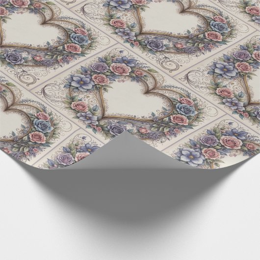 Kalligrafie Huwelijk Harten en Rozen Cadeaupapier (Hoek)