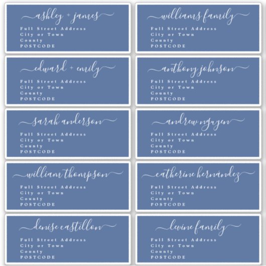 Kalligrafie Huwelijks Gast Adres Labels UK Lay-out (Voorkant)