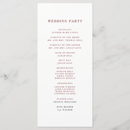 Kalligrafie huwelijksceremonie programma | Bourgog Programmakaart (Achterkant)