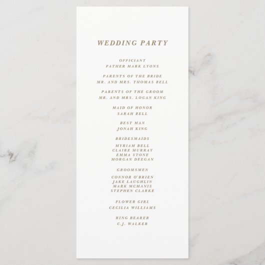 Kalligrafie huwelijksceremonie programma | Goud Programmakaart (Achterkant)