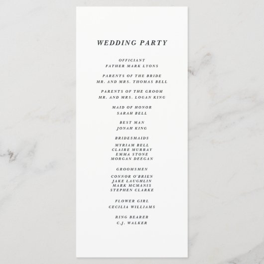 Kalligrafie huwelijksceremonie programma | Zwart Programmakaart (Achterkant)