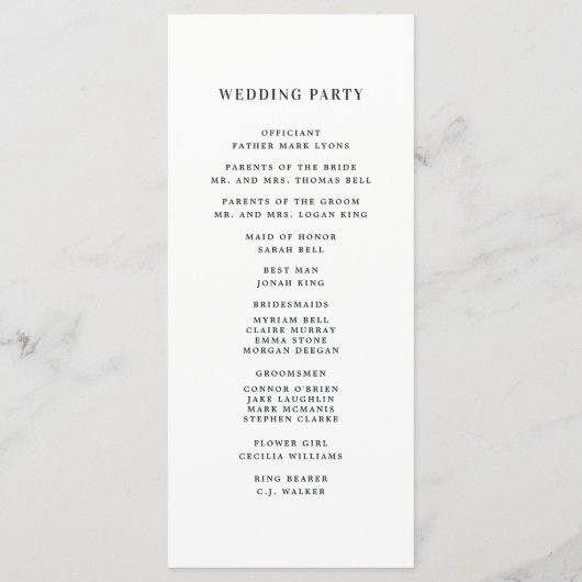 Kalligrafie huwelijksceremonie programma | Zwart Programmakaart (Achterkant)