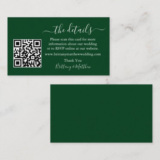 Kalligrafie Huwelijksdetails Website QR Groen Informatiekaartje (Voorkant / Achterkant)