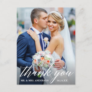 Kalligrafie Huwelijksfoto Bruid Bruidegom Bedankt Briefkaart