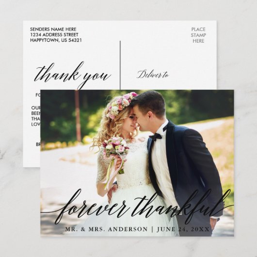 Kalligrafie Huwelijksfoto Euwig Dankbaar Briefkaart (Voorkant / Achterkant)