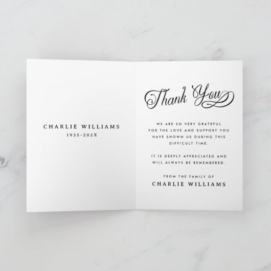 Kalligrafie in liefdevolle herinnering begrafenisf bedankkaart (Binnen)