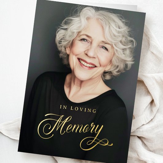 Kalligrafie in liefdevolle herinnering begrafenisf folie wenskaart