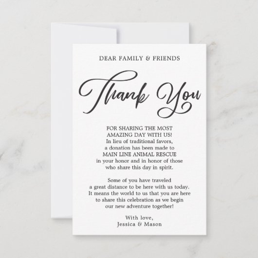 Kalligrafie in plaats van gunsten Dank u plaats ka Aankondiging (Voorkant)