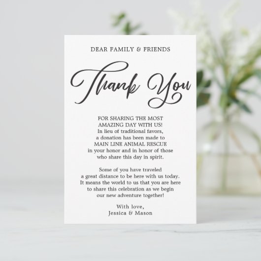 Kalligrafie in plaats van gunsten Dank u plaats ka Aankondiging (Staand voorkant)