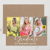 Kalligrafie Ink Pen 3 Foto Kraft Afstuderen Aankondiging (Voorkant / Achterkant)