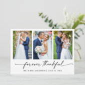 Kalligrafie Ink Pen Dankbaar 3 Foto Wedding Bedankkaart (Staand voorkant)