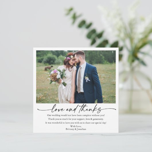 Kalligrafie Ink Pen Love Wedding 5 foto's Vierkant Bedankkaart (Staand voorkant)