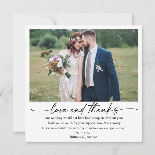 Kalligrafie Ink Pen Love Wedding 5 foto's Vierkant Bedankkaart (Voorkant)