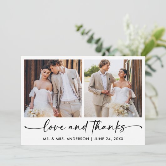 Kalligrafie Ink Pen Script 2 foto's bruiloft Bedankkaart (Staand voorkant)