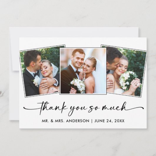 Kalligrafie Ink Pen Script 3 foto's bruiloft Bedankkaart (Voorkant)