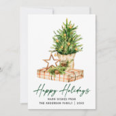 Kalligrafie Ink Script Groene Waterverf Pines Feestdagenkaart (Voorkant)