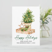 Kalligrafie Ink Script Groene Waterverf Pines Feestdagenkaart (Staand voorkant)