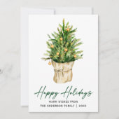 Kalligrafie Ink Script Waterverf Green Pine Tree Feestdagenkaart (Voorkant)