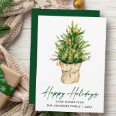 Kalligrafie Ink Script Waterverf Green Pine Tree Feestdagenkaart