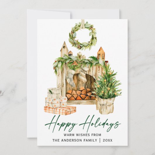 Kalligrafie Ink Script Waterverf Hearth Pines Feestdagenkaart (Voorkant)