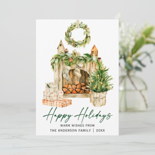 Kalligrafie Ink Script Waterverf Hearth Pines Feestdagenkaart (Staand voorkant)