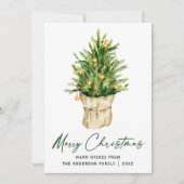 Kalligrafie Ink Script Waterverf Pine Tree Green Feestdagenkaart (Voorkant)