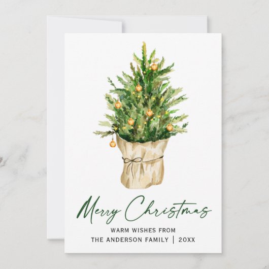 Kalligrafie Ink Script Waterverf Pine Tree Green Feestdagenkaart (Voorkant)