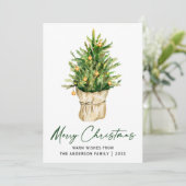 Kalligrafie Ink Script Waterverf Pine Tree Green Feestdagenkaart (Staand voorkant)