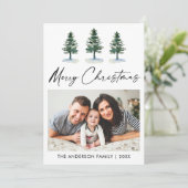 Kalligrafie Ink Script Waterverf Pines Foto Feestdagenkaart (Staand voorkant)