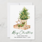 Kalligrafie Ink Script Waterverf Pines Groen Feestdagenkaart (Voorkant)