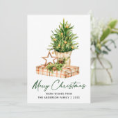 Kalligrafie Ink Script Waterverf Pines Groen Feestdagenkaart (Staand voorkant)