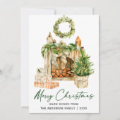 Kalligrafie Ink Script Waterverf Pines Hearth Feestdagenkaart (Voorkant)