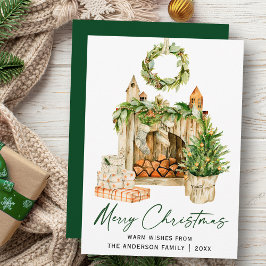 Kalligrafie Ink Script Waterverf Pines Hearth Feestdagenkaart