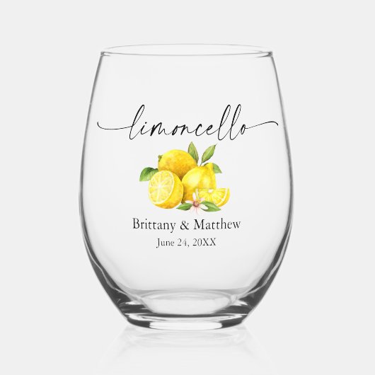 Kalligrafie Ink Waterverf Citroenen Limoncello Wijnglas Zonder Voet (Voorkant)